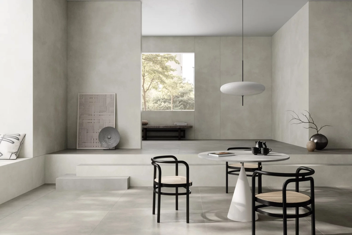 Paradyż Architeq Light Grey – przestronna jadalnia w jasnoszarym wydaniu