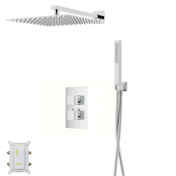Zestaw prysznicowy Corsan Ango chrom z deszczownicą 30 cm, baterią termostatyczną i słuchawką