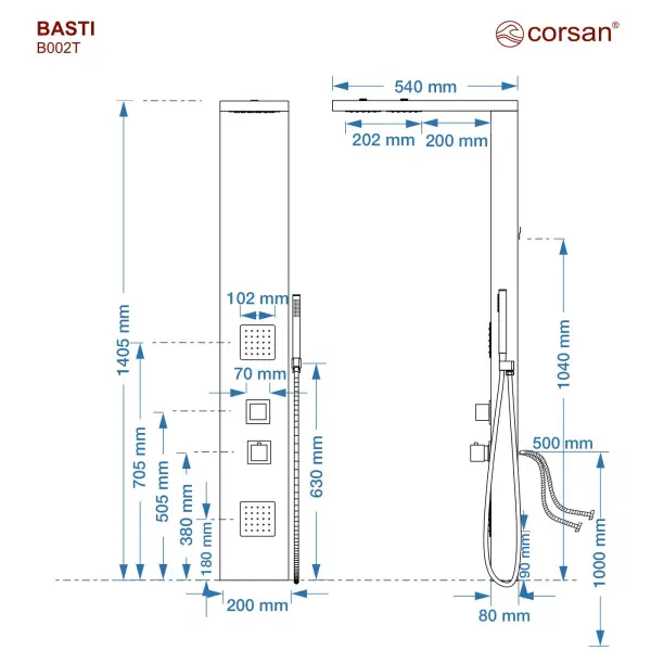 Panel prysznicowy Corsan BASTI Termostat Drewno bambusowe