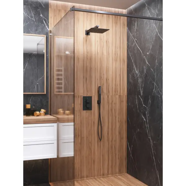 Zestaw prysznicowy Corsan Ango czarny z deszczownicą 25 cm, baterią termostatyczną i prysznicem