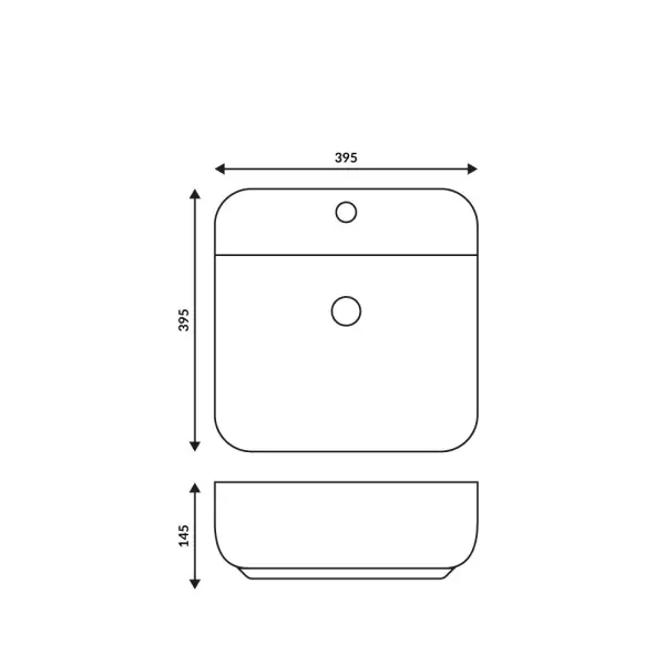Umywalka nablatowa Corsan kwadratowa 395x395x145 mm z otworem na baterię i korkiem Klik-Klak chrom