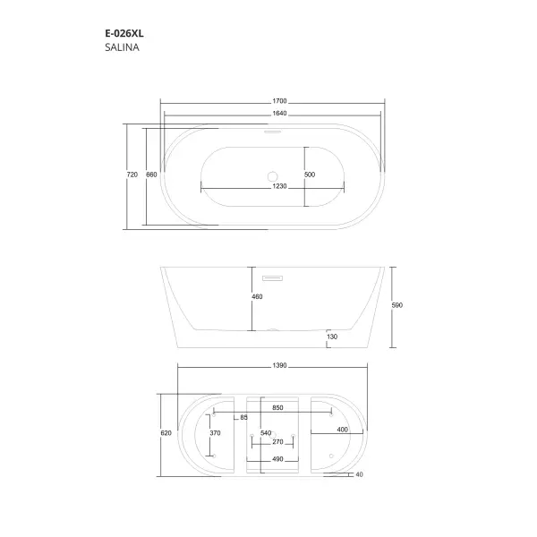 Wanna wolnostojąca Corsan SALINA 170 x 72 cm Korek klik-klak Czarny