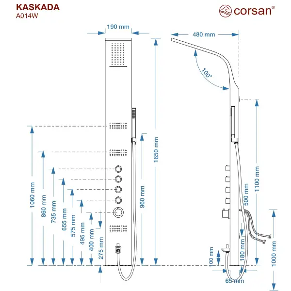 Panel prysznicowy Corsan KASKADA Mieszacz Srebrny Wylewka