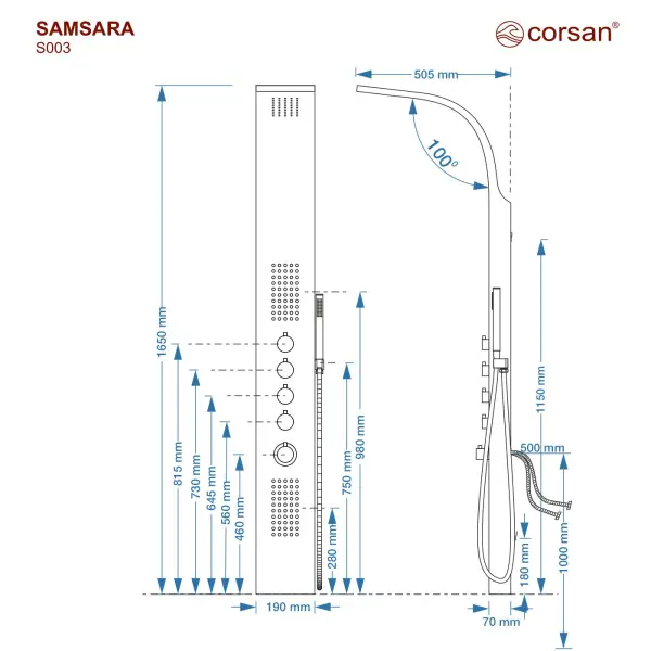 Panel prysznicowy Corsan SAMSARA Mieszacz Czarna stal