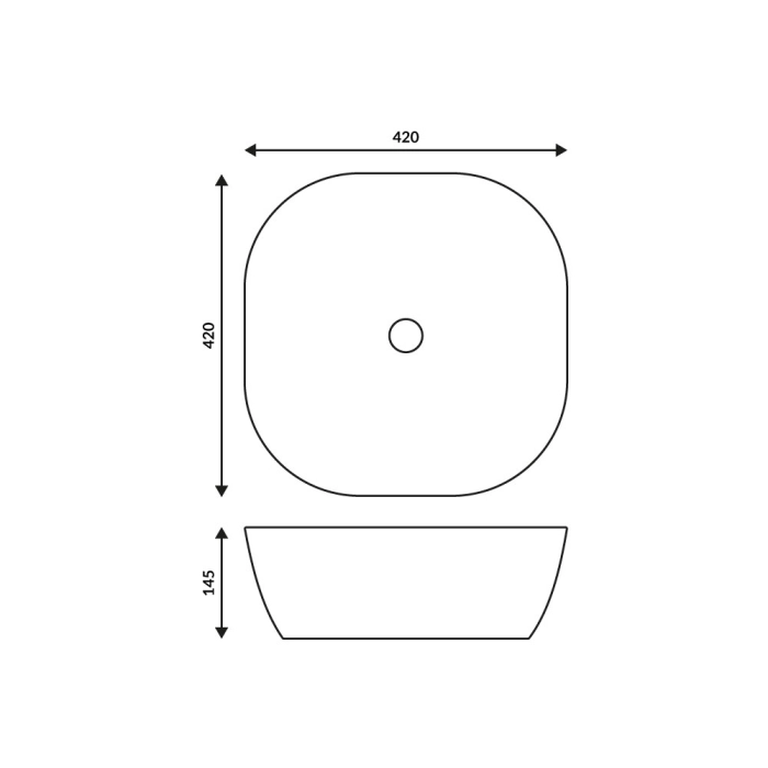 Umywalka nablatowa Corsan kwadratowa 420x420x145 mm z korkiem Klik-Klak złotym