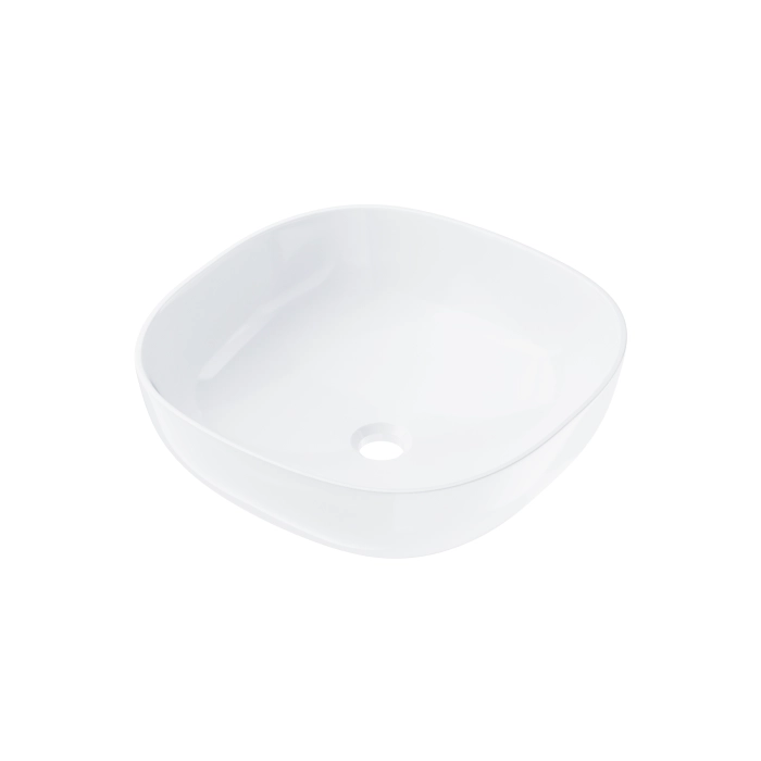 Umywalka nablatowa Corsan kwadratowa 420x420x145 mm z korkiem Klik-Klak złotym