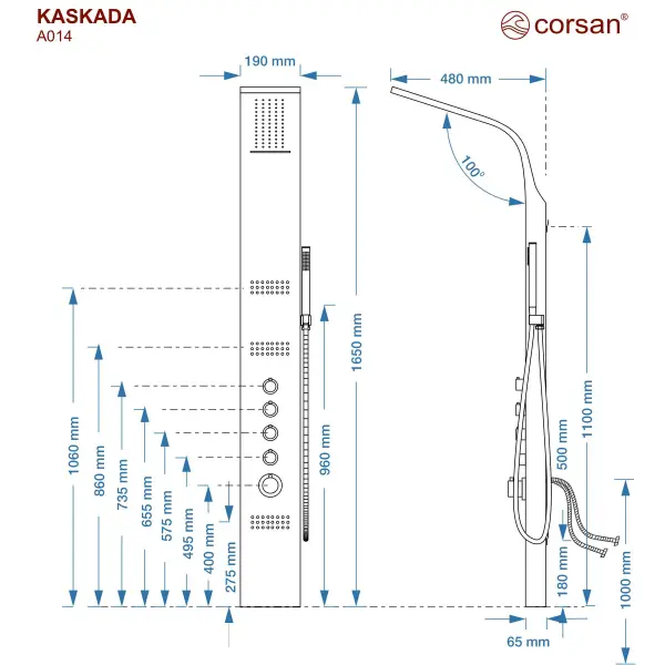 Panel prysznicowy Corsan KASKADA Mieszacz Srebrny