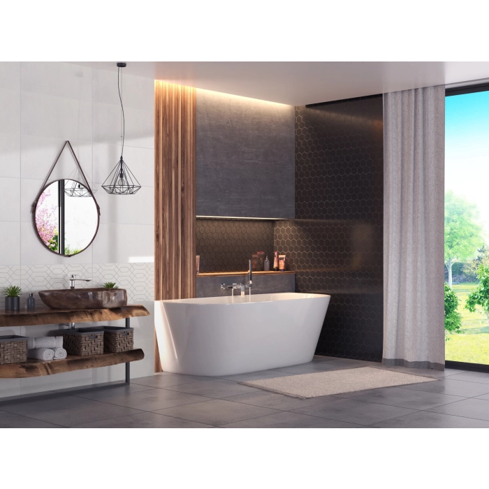 Wanna przyścienna wolnostojąca Corsan MONO 170 x 80 cm Korek klik-klak Grafit / GunMetal