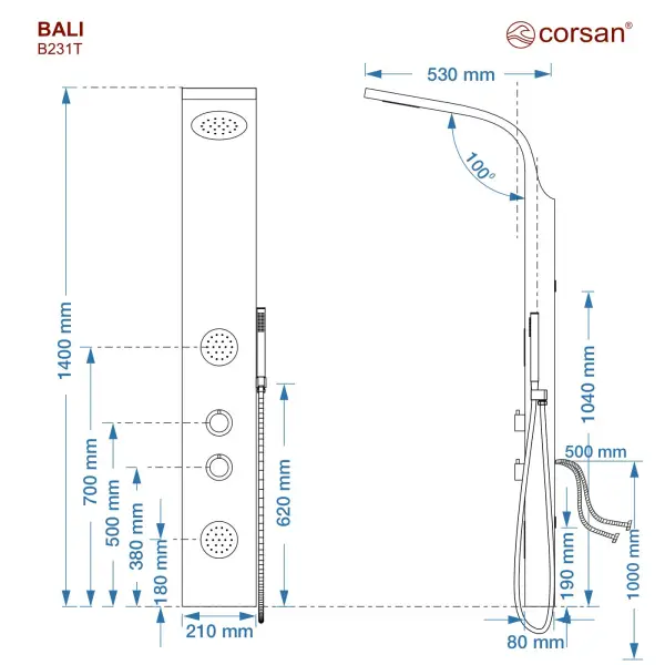 Panel prysznicowy Corsan BALI Termostat Drewno bambusowe