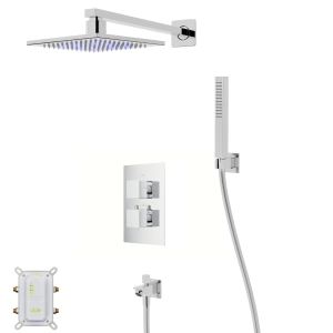 Zestaw prysznicowy Corsan Ango chrom z deszczownicą LED, baterią termostatyczną, słuchawką i wylewką