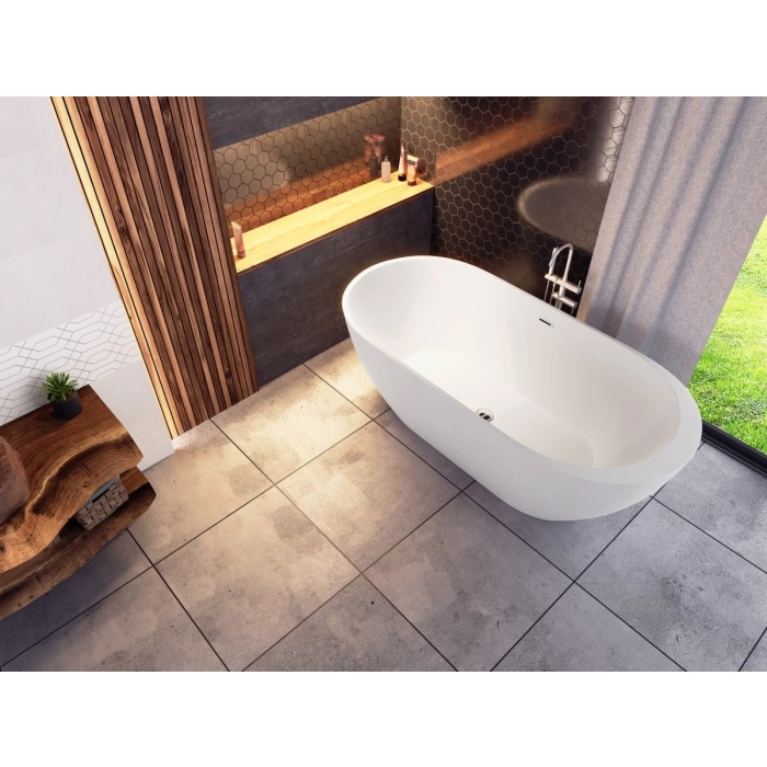 Wanna wolnostojąca Corsan RENO 170 x 80 cm z boczną półką Korek klik-klak Grafit / GunMetal