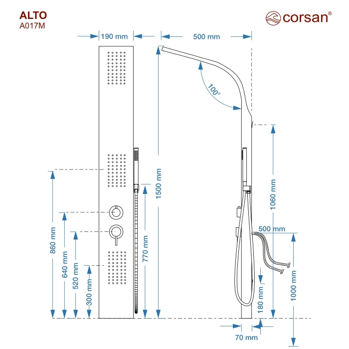 Panel prysznicowy Corsan ALTO Mieszacz Biały