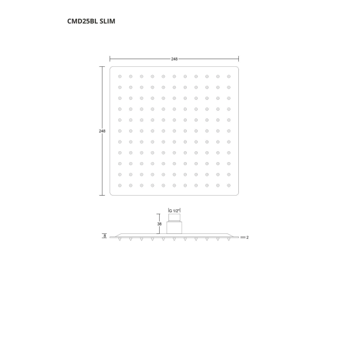 Deszczownica natryskowa Corsan CMD25BL SLIM stalowa czarna kwadratowa 25 cm