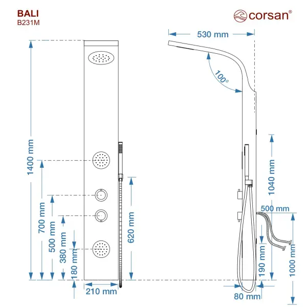 Panel prysznicowy Corsan BALI Mieszacz Drewno bambusowe