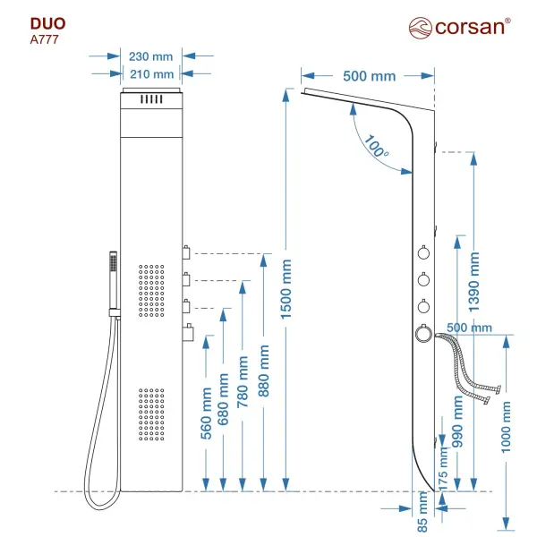 Panel prysznicowy Corsan DUO Termostat Biało-Czarny