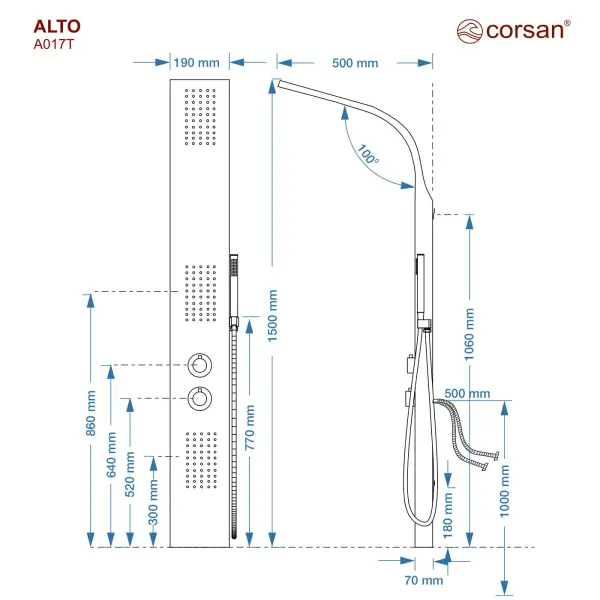 Panel prysznicowy Corsan ALTO Termostat Srebrny