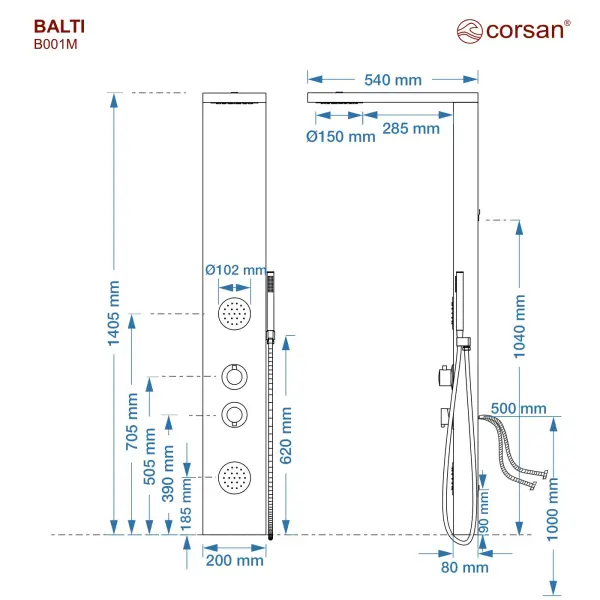 Panel prysznicowy Corsan Balti B001 Mieszacz Drewno bambusowe