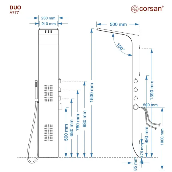Panel prysznicowy Corsan DUO Termostat Czarny