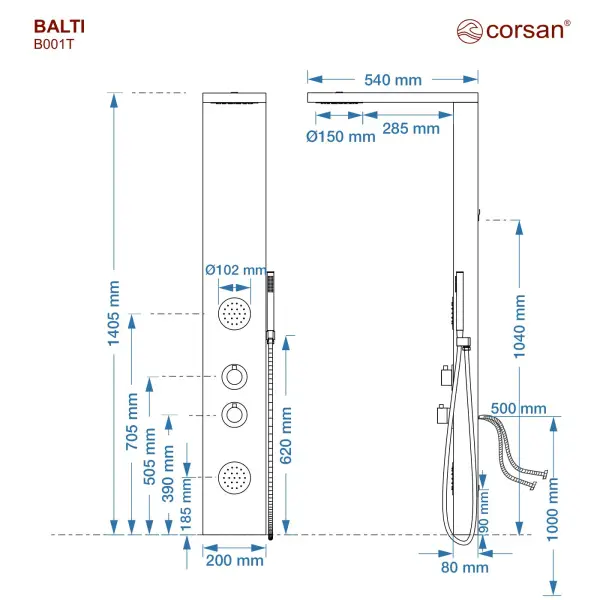 Panel prysznicowy Corsan BALTI Termostat Drewno bambusowe