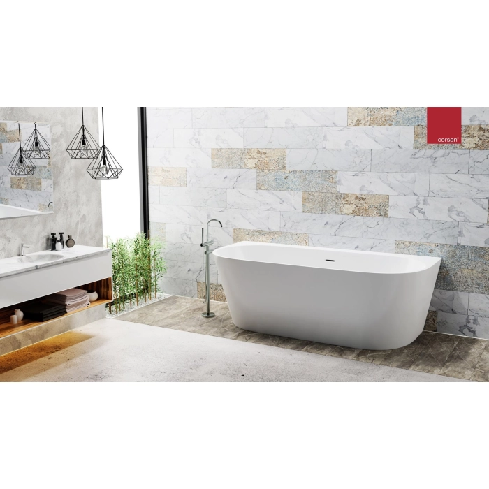 Wanna przyścienna wolnostojąca Corsan MONO 170 x 80 cm z szeroką krawędzią Korek klik-klak Miedziany / Różowe Złoto