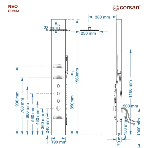 Panel prysznicowy Corsan NEO Mieszacz Stal