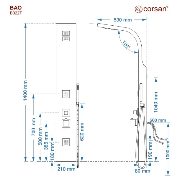 Panel prysznicowy Corsan BAO Termostat Drewno bambusowe