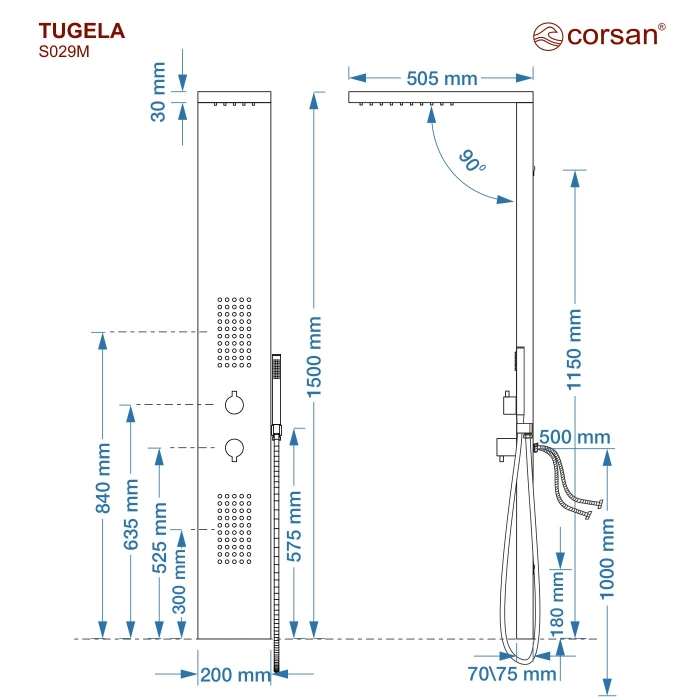 Panel prysznicowy Corsan TUGELA Mieszacz Czarna stal