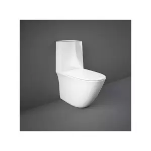 Rak Ceramics Zestaw Sensation Kompakt: Miska Wc Rimless Do Compactu Btw P-Trap 62cm & Zbiornik Do Kompaktu, Zasilanie Dolne & Deska Wc Wolnoopadająca