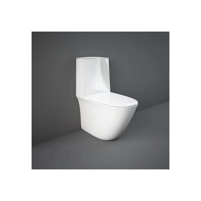 Rak Ceramics Zestaw Sensation Kompakt: Miska Wc Rimless Do Compactu Btw P-Trap 62cm & Zbiornik Do Kompaktu, Zasilanie Dolne & Deska Wc Wolnoopadająca
