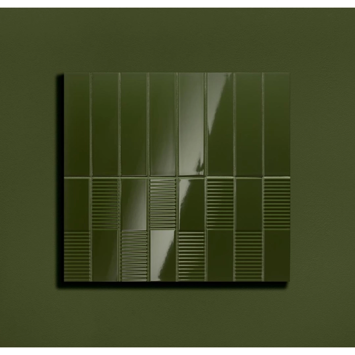 Tubądzin Płytka ścienna Groove olive 2 gloss STR 29,8x7,8x1