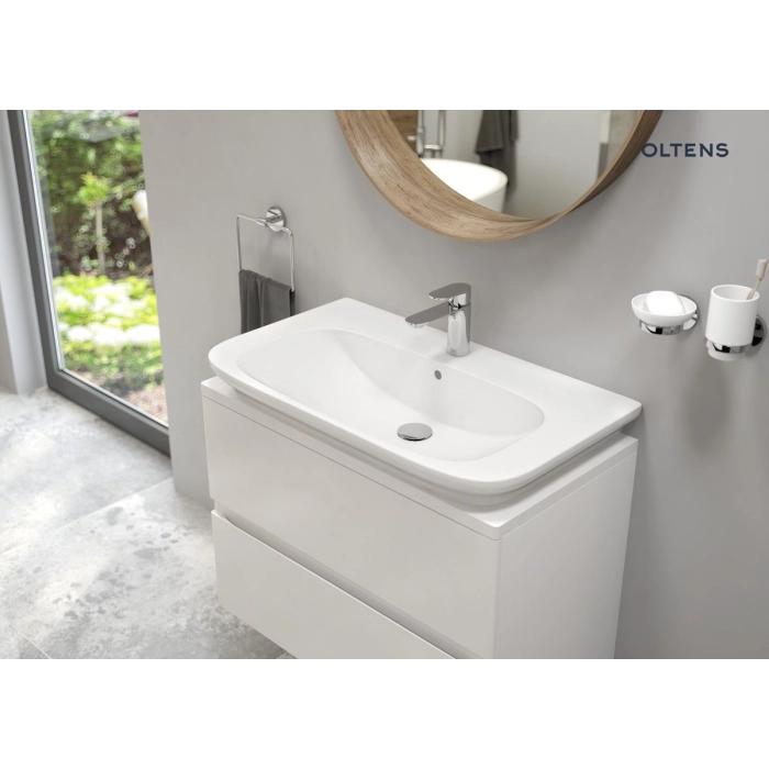 Oltens Gulfoss szklanka z uchwytem biała ceramika/chrom 86101000