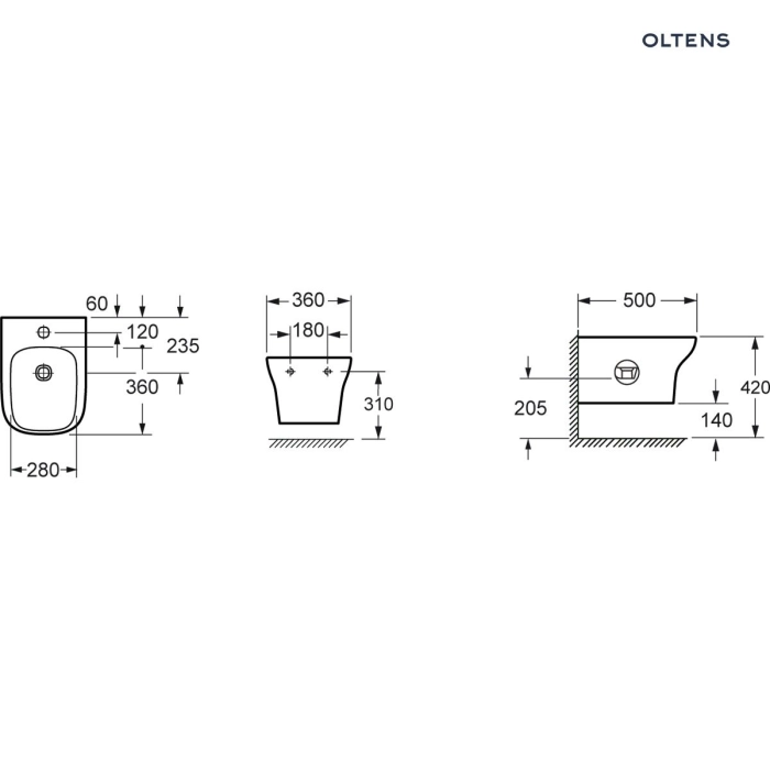 Oltens Gulfoss bidet wiszący z powłoką SmartClean biały 46503000