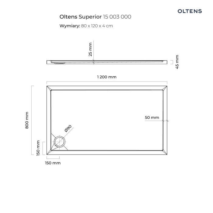 Oltens Superior brodzik prostokątny 140x80 cm akrylowy biały 15004000