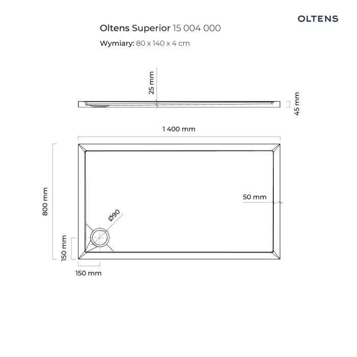 Oltens Superior brodzik półokragły 80x80 cm akrylowy biały 16001000
