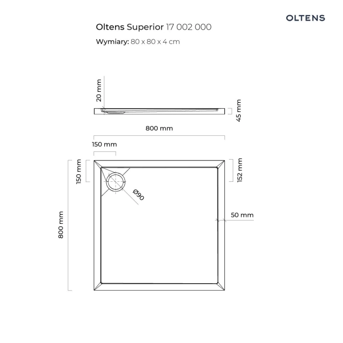 Oltens Superior brodzik prostokątny 120x70 cm akrylowy biały 15001000