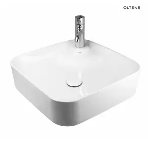 Oltens Lysake umywalka 42,5 cm nablatowa kwadratowa z powłoką SmartClean biała 41808000