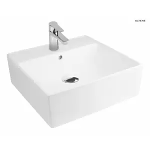 Oltens Hyls umywalka 47 cm nablatowa kwadratowa z powłoką SmartClean biała 41809000