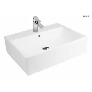 Oltens Hyls umywalka 58,5x44 cm nablatowa prostokątna z powłoką SmartClean biała 41810000