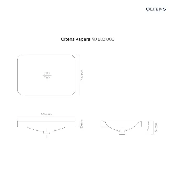 Oltens Kagera umywalka 60x42 cm nablatowa biała z powłoką SmartClean biała 40803000