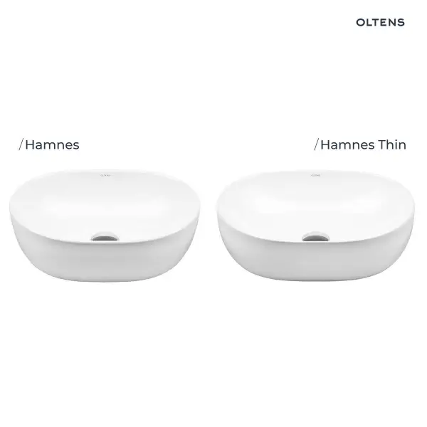 Oltens Hamnes Thin umywalka 49,5x35,5 cm nablatowa owalna z powłoką SmartClean biała 40819000