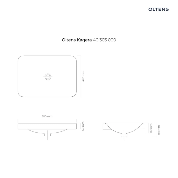 Oltens Kagera umywalka 60x42 cm nablatowa biała 40303000