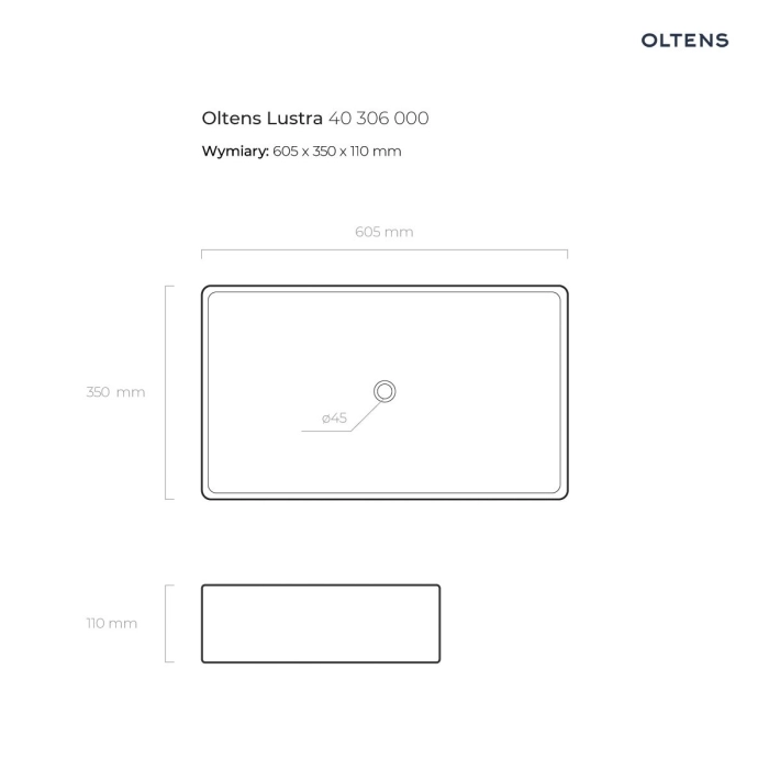 Oltens Lustra umywalka 60,5x35 cm nablatowa prostokątna biała 40306000