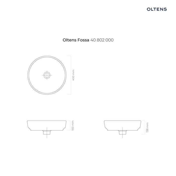Oltens Fossa umywalka 40 cm nablatowa okrągła z powłoką SmartClean biała 40802000