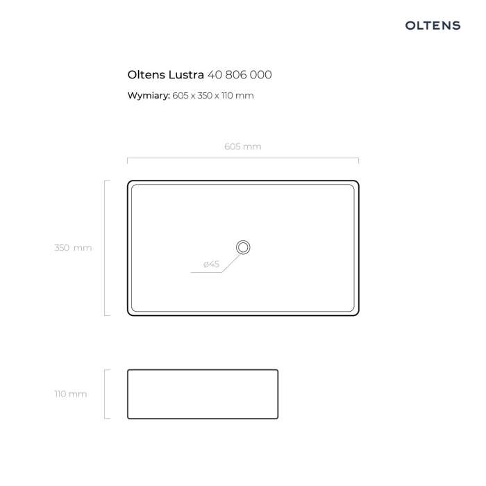 Oltens Hadsel umywalka 38,5 cm nablatowa kwadratowa z powłoką SmartClean biała 40807000