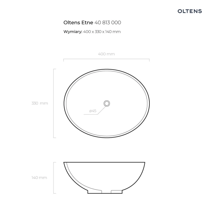 Oltens Forde umywalka 48x37 cm nablatowa prostokątna z powłoką SmartClean biała 40814000