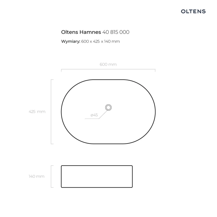 Oltens Hamnes umywalka 60x42,5 cm nablatowa owalna z powłoką SmartClean biała 40815000