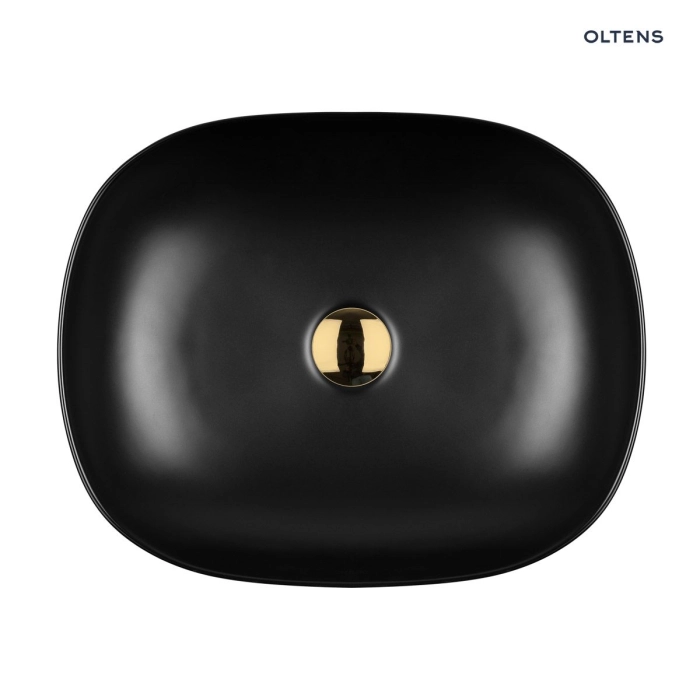 Oltens Hamnes umywalka 49x39,5 cm nablatowa owalna czarny mat 40300300