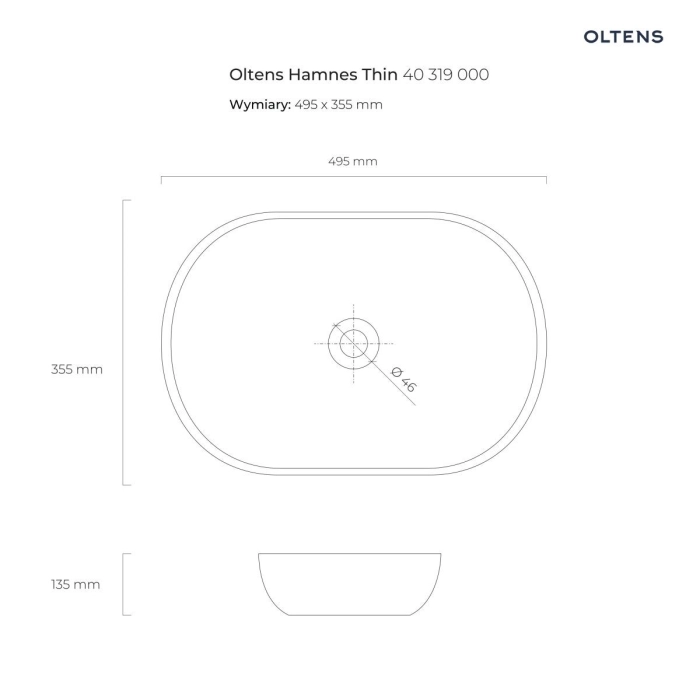 Oltens Hamnes Thin umywalka 49,5x35,5 cm nablatowa owalna biała 40319000