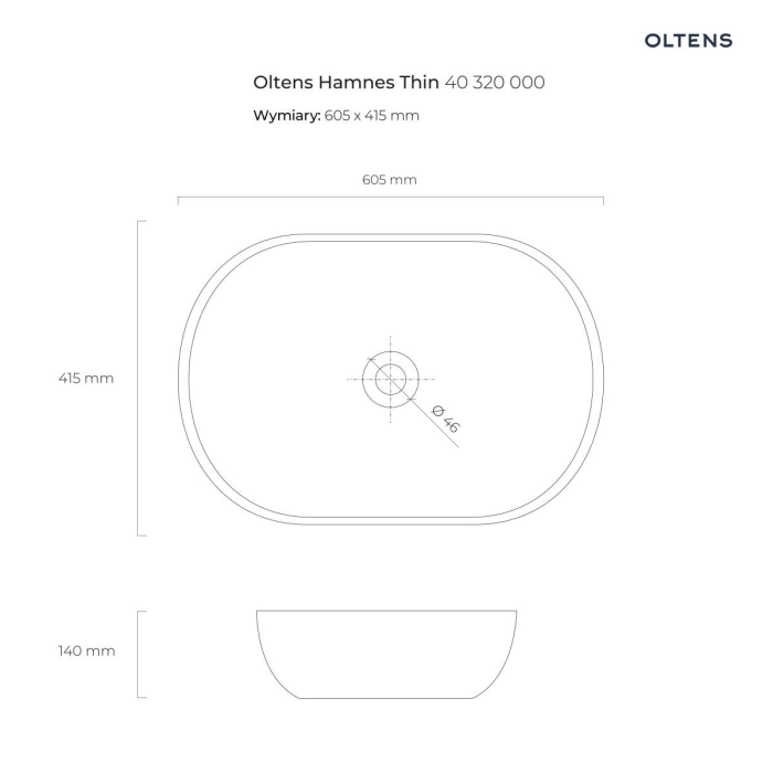 Oltens Hamnes Thin umywalka 60,5x41,5 cm nablatowa owalna biała 40320000