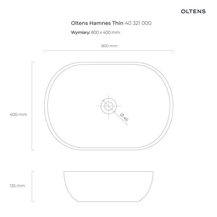 Oltens Hamnes Thin umywalka 80x40 cm nablatowa owalna biała 40321000